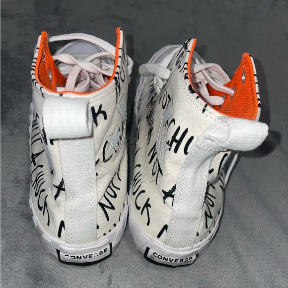 Converse White and Orange High-Top Sneakers - Picture 3 of 9